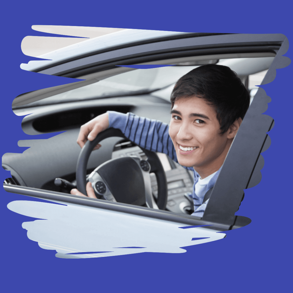 Asian man inside the car driving happy image
